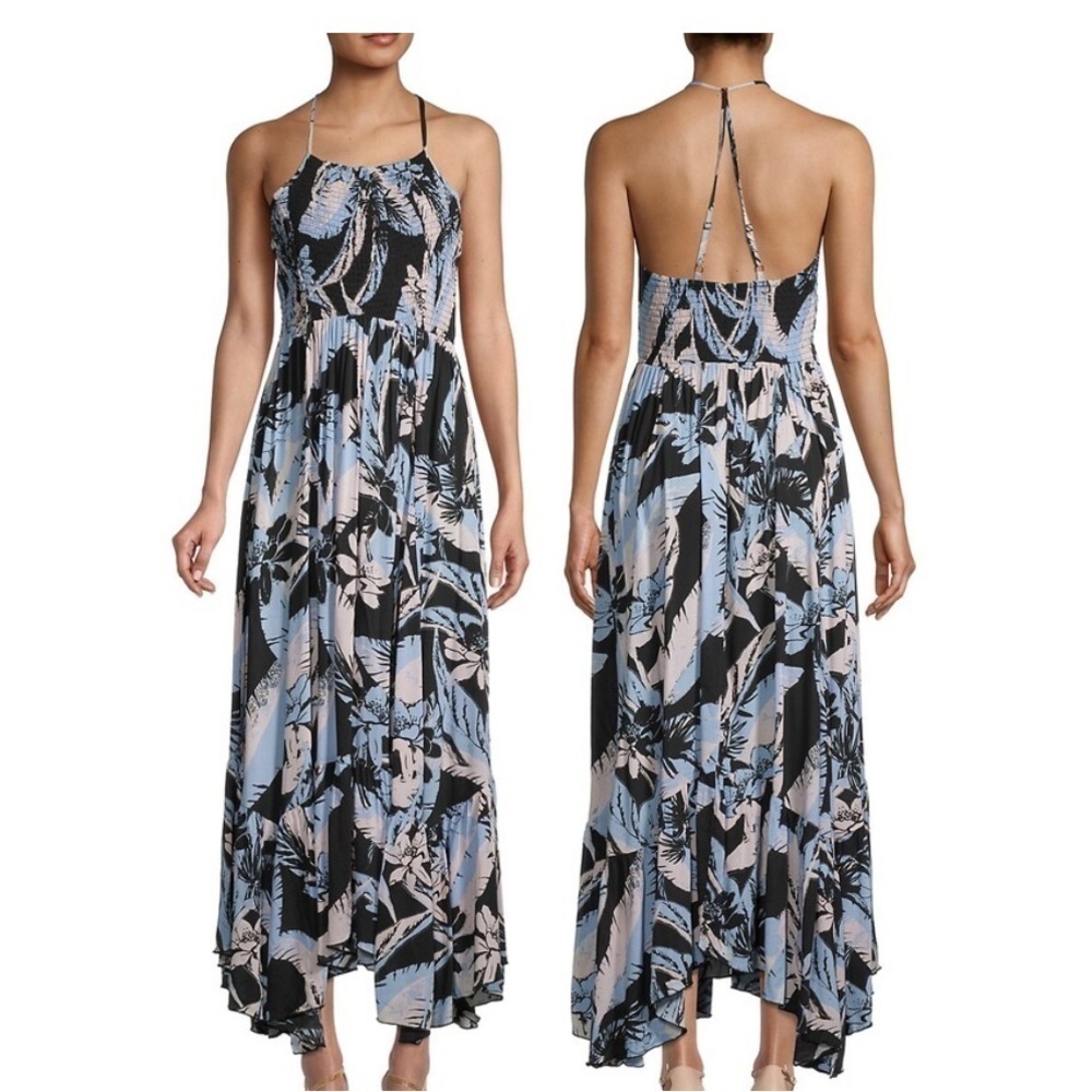 Free People Heat Wave Foliage-Print Smocked Maxi Dress